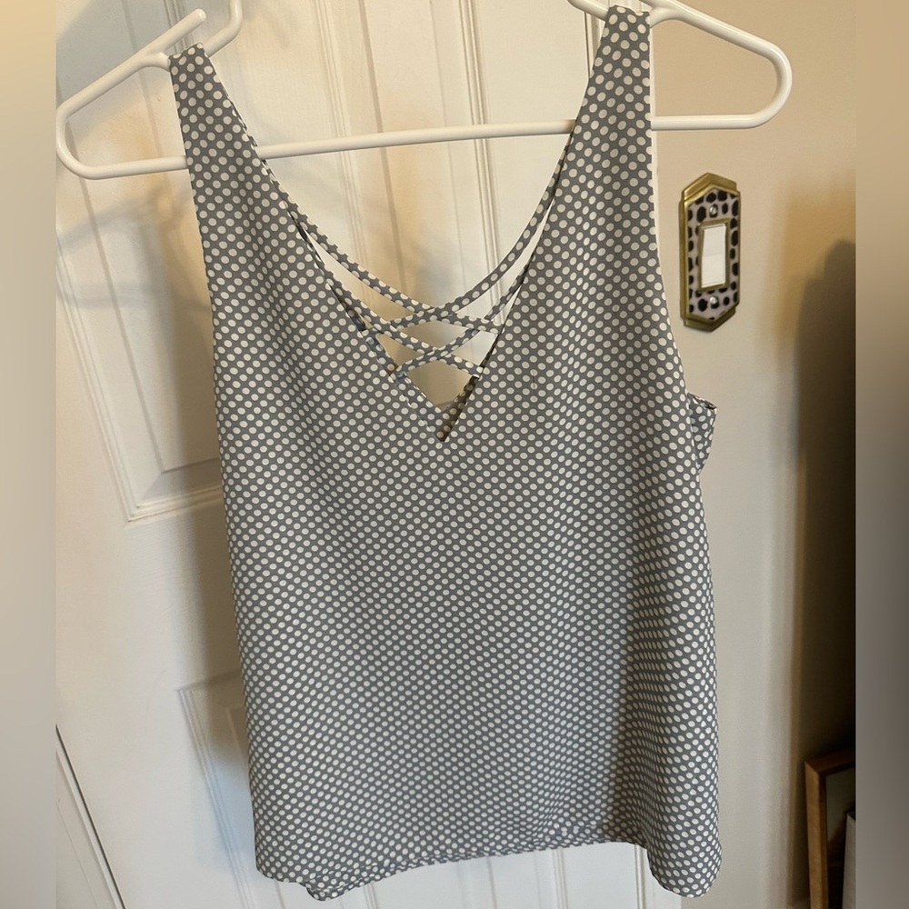 Express Pale blue Polka Dot Top with Criss cross detail Small
